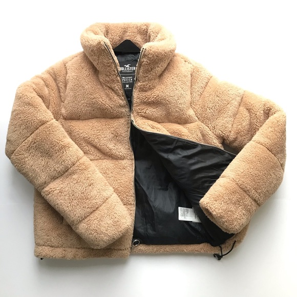 Hollister Cozy Mockneck Puffer Sherpa Jacket Beige - Picture 5 of 14